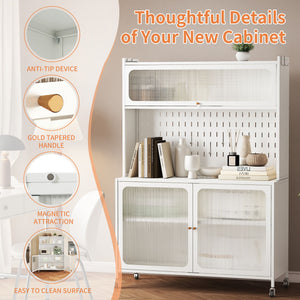 Contemporary Kitchen Pantry Cabinet With Glass Doors, Adjustable Shelves, Steel - Brushed Nickel