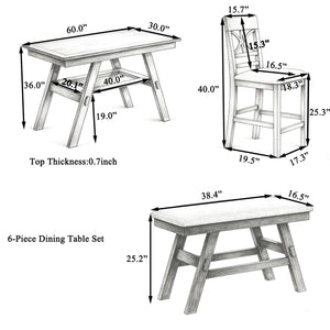 TOPMAX 6-Piece Wood Counter Height Dining Table Set with Storage Shelf