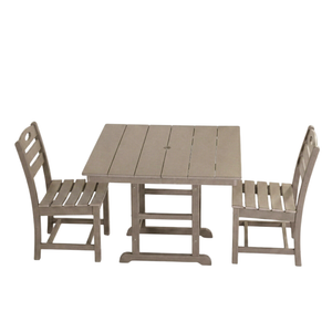 Antique Wood HDPE Outdoor Patio Dining Set, 37.8 in. Square Table with 2 Chairs