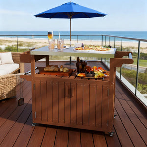 Easy to Move Outdoor Table Top Bar Cart with Storage and Wheels