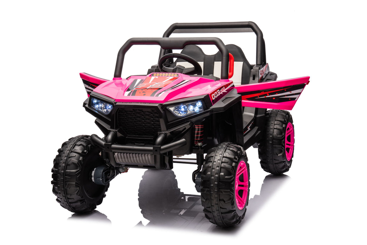 12V7A*1 30W*4 Four-Wheel Drive Seat One Button Start, Forward And Backward, High And Low Speed, Music, Front Light, Power Display, Two Doors Can Open, 2.4G R / C, Seat Belt Four Wheel Absorber
