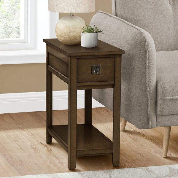 Accent End Table, 2 Tier, Narrow, Lamp, Storage Drawer, Charming Design - Best Buy Furniture