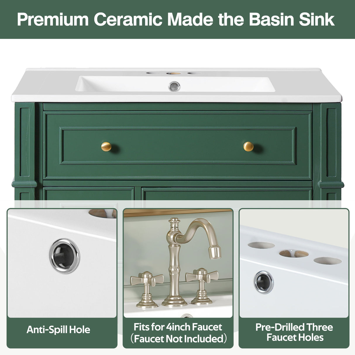 Bathroom Vanity Cabinet With Sink, Soft Close Doors With Door Organizer