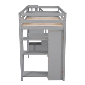 Loft Bed With Storage Drawers, Desk And Stairs With Shelves