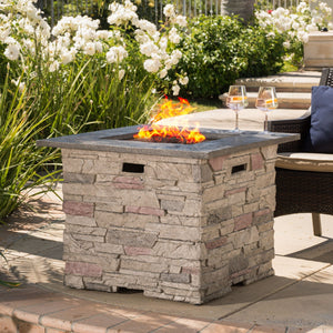 Classic Design Square Fire Pit With Top And 40, 000 Btu Heat Output - Stone Gray - Best Buy Furniture