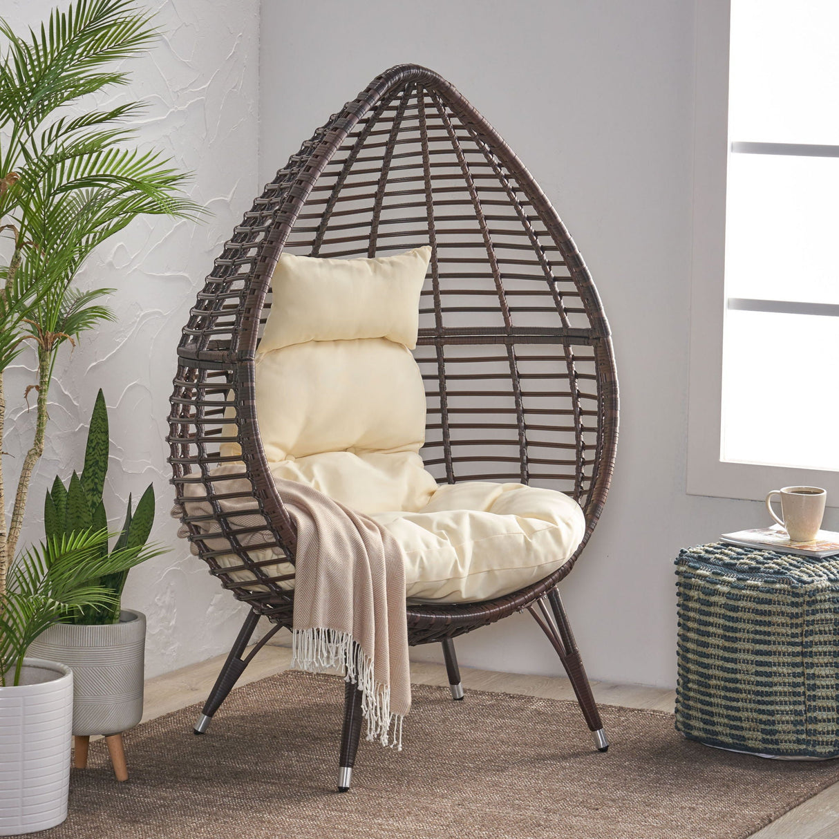 Cutter Teardrop Patio Chair With Water Resistant Cushion - Multi / Brown / Beige - Best Buy Furniture