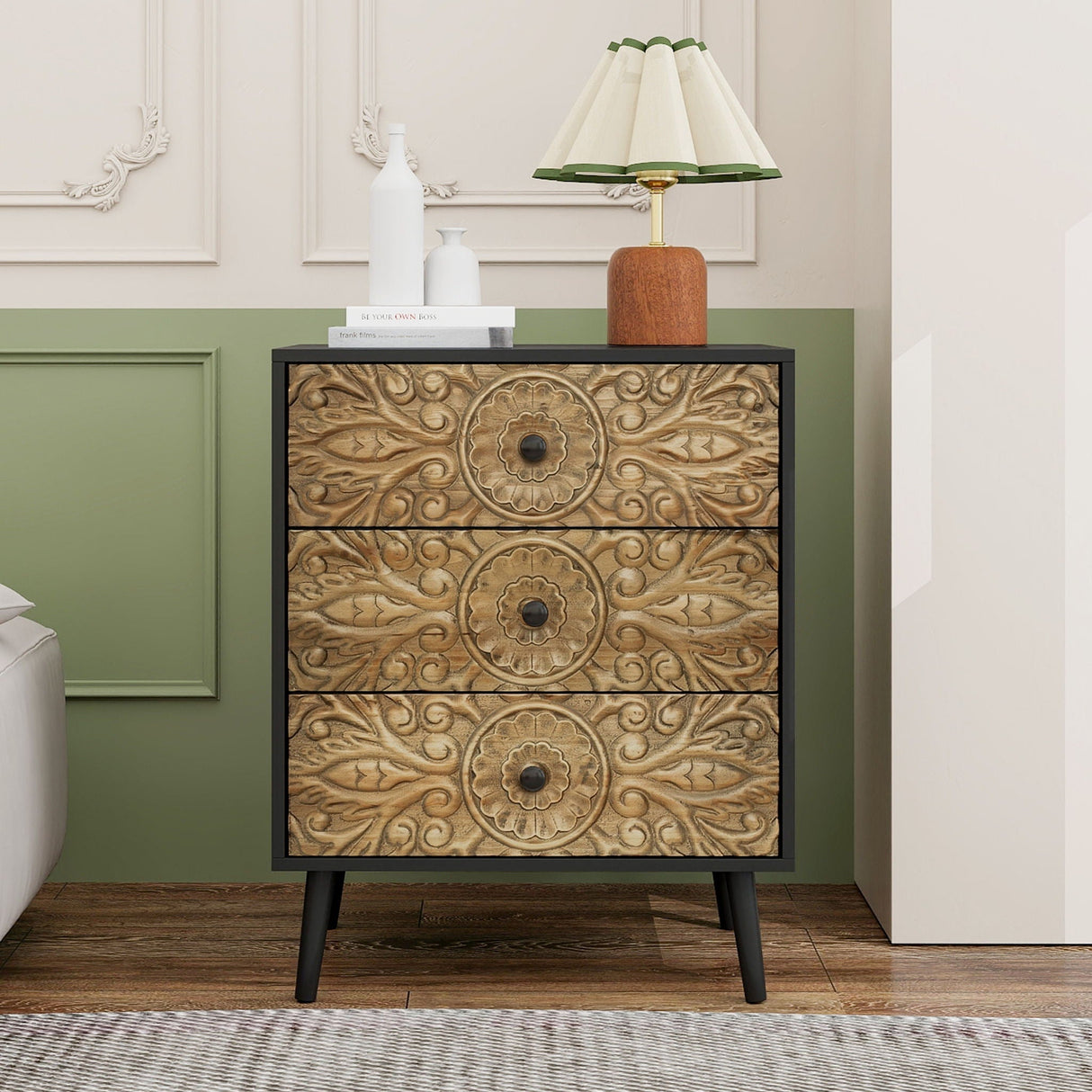 3 Drawer Cabinet, Suitable For Bedroom - Black