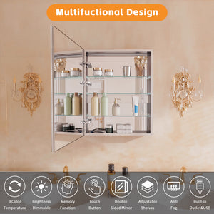 Bathroom LED Lighted Medicine Cabinet with Storage, 24" W x 30" H
