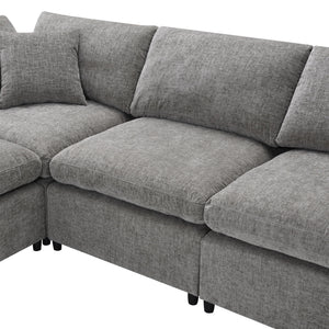 Modern Modular Cloud Sofa Bed, 6 Seat Sectional Couch Set With Ottoman, Free Combination, Convertible U Shaped Sleeper Sofa For Living Room