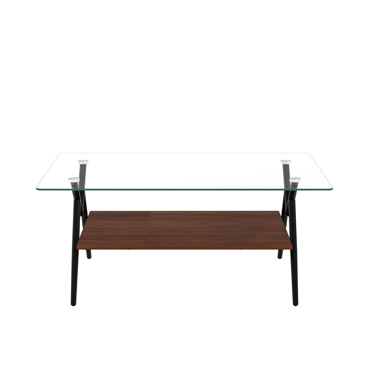 Rectangle Coffee Table With Tempered Glass Top And Shelf