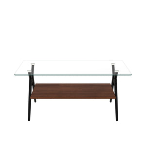 Rectangle Coffee Table With Tempered Glass Top And Shelf