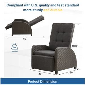 Adjustable Outdoor Lounge Chair, Plush Cushions & Extendable Footrest - Gray