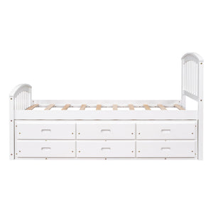 Platform Storage Bed Solid Wood Bed With 6 Drawers