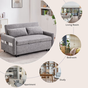 Pull Out Sleep Sofa Bed Loveseats Sofa Couch With Adjsutable Backrest, Storage Pockets, 2 Soft Pillows, USB Ports For Living Room, Bedroom, Apartment, Office