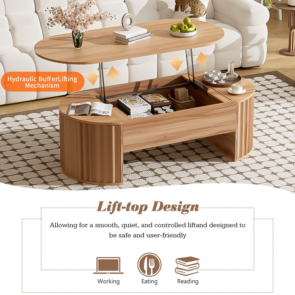 U-Can 47.2'' Lift Top Coffee Table with Hidden Compartment
