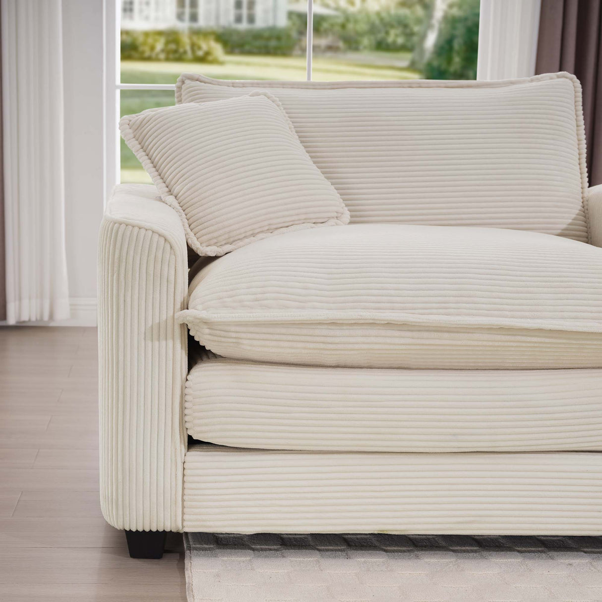 Modern Upholstered 4 Seater Fabric Sofa With Arm And Throw Pillows
