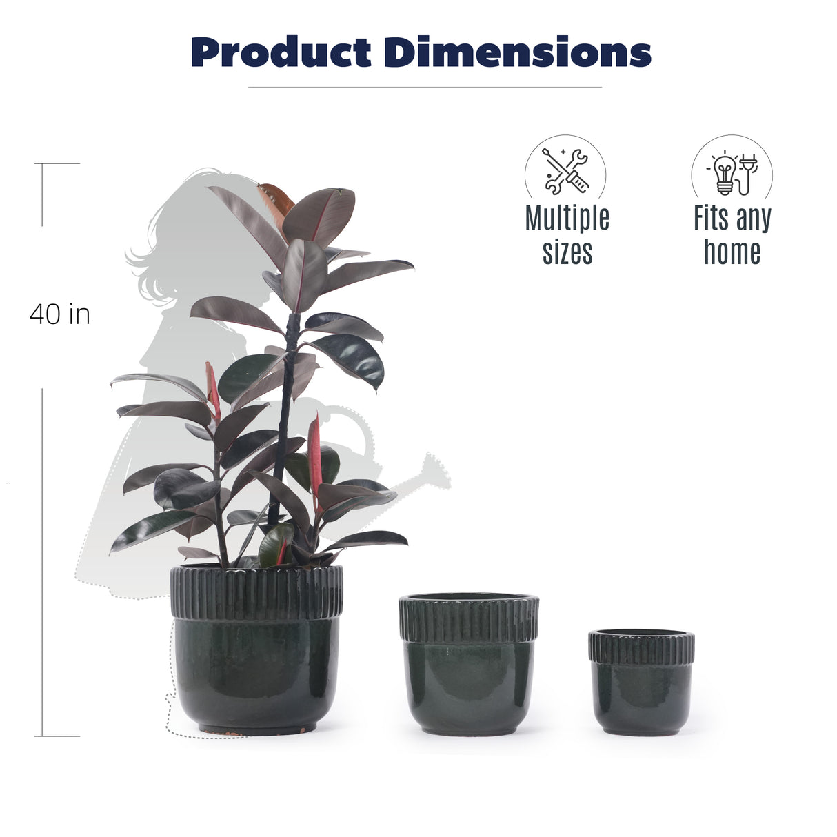 Handmade Ceramic Planter Set of 3, 15/12/9 Inch Diameter, Dark