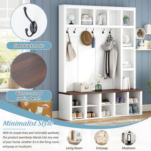 Farmhouse Wooden Hall Tree with 6 Hooks