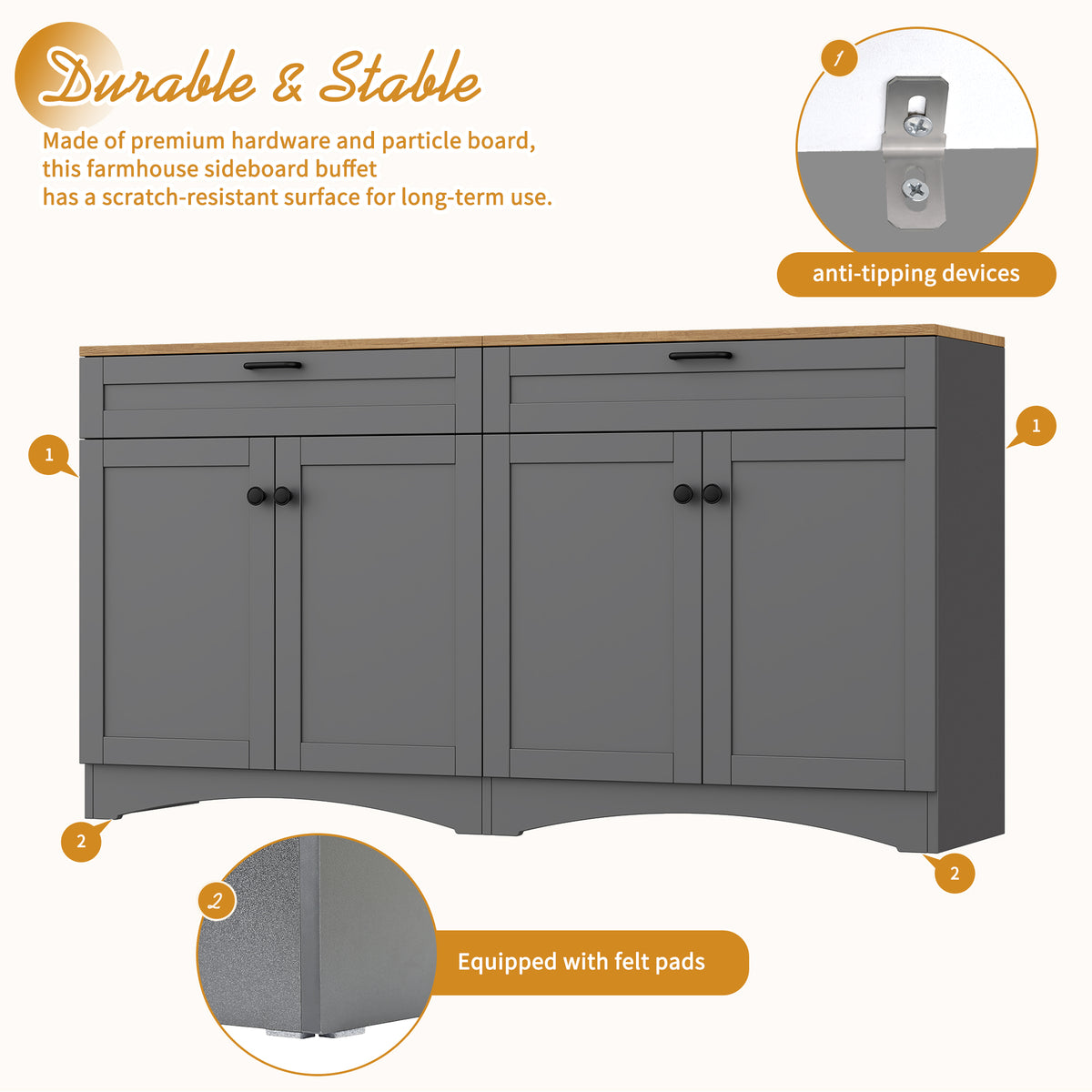 On-Trend Farmhouse TV Stand with 2 Drawers for TVs Up to 70"