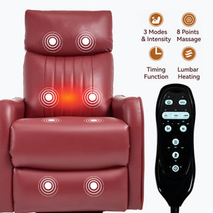 Red Faux Leather Heat Massage Manual Recliner Chair with Rocker and Swivel
