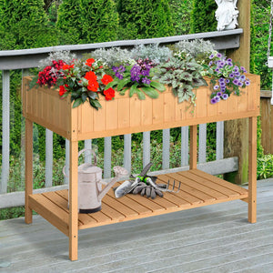 Outsunny 43" Wooden Raised Garden Bed with 8 Pockets and Shelf