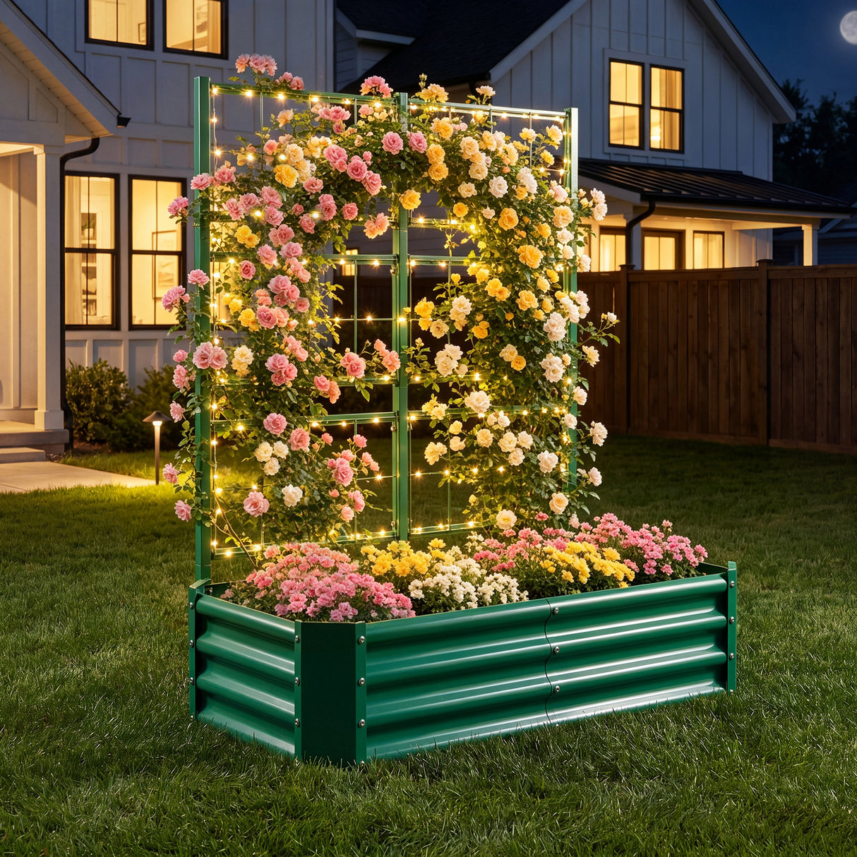 4x2x1FT Galvanized Raised Garden Bed with Arch Trellis