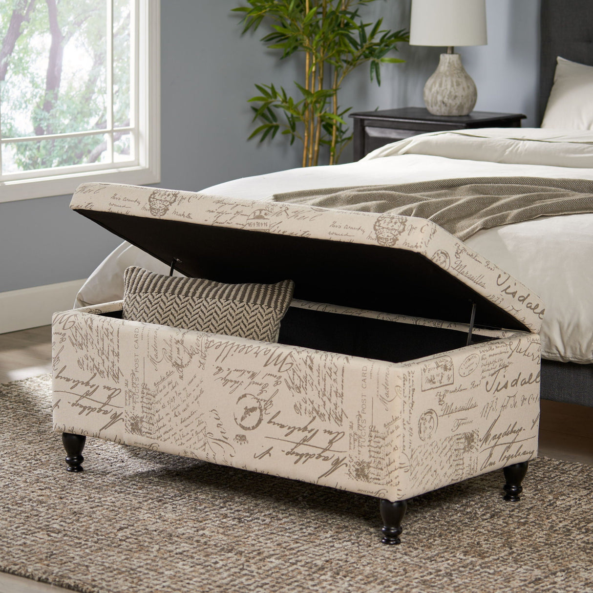 Parisian Upholstered Fabric Storage Ottoman - Beige / Reclaimed Natural - Best Buy Furniture