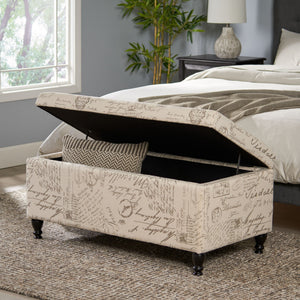 Parisian Upholstered Fabric Storage Ottoman - Beige / Reclaimed Natural - Best Buy Furniture