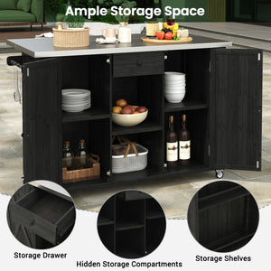 Outdoor Kitchen Island With Stainless Steel Top, Ample Storage Space, Towel And Spice Racks And A Bottle Opener
