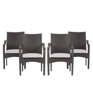 Outdoor PE Rattan Stacking Chair with Iron Frame and Cushions (Set of 4)