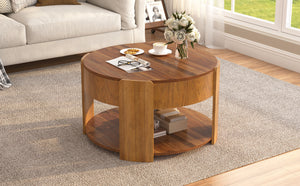 Vibe Haus Farmhouse Round Lift Top Coffee Table with Hidden Storage