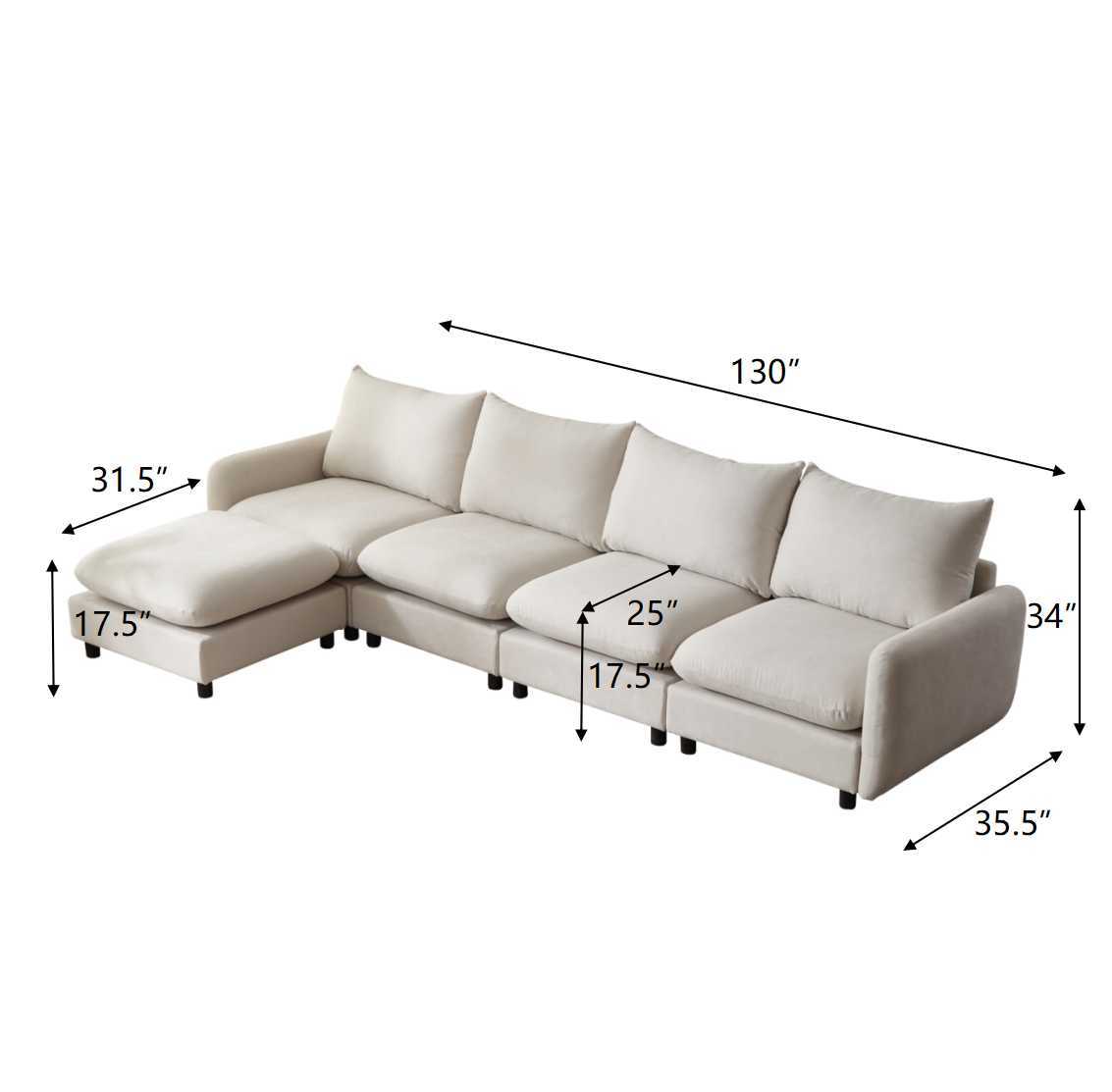 Oversize Modular Free Combination Sectional Sofa Couch With Ottoman For Living Room - Best Buy Furniture