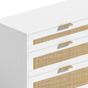 Rattan Dresser With 6 Drawers, Wooden Legs & Metal Handle