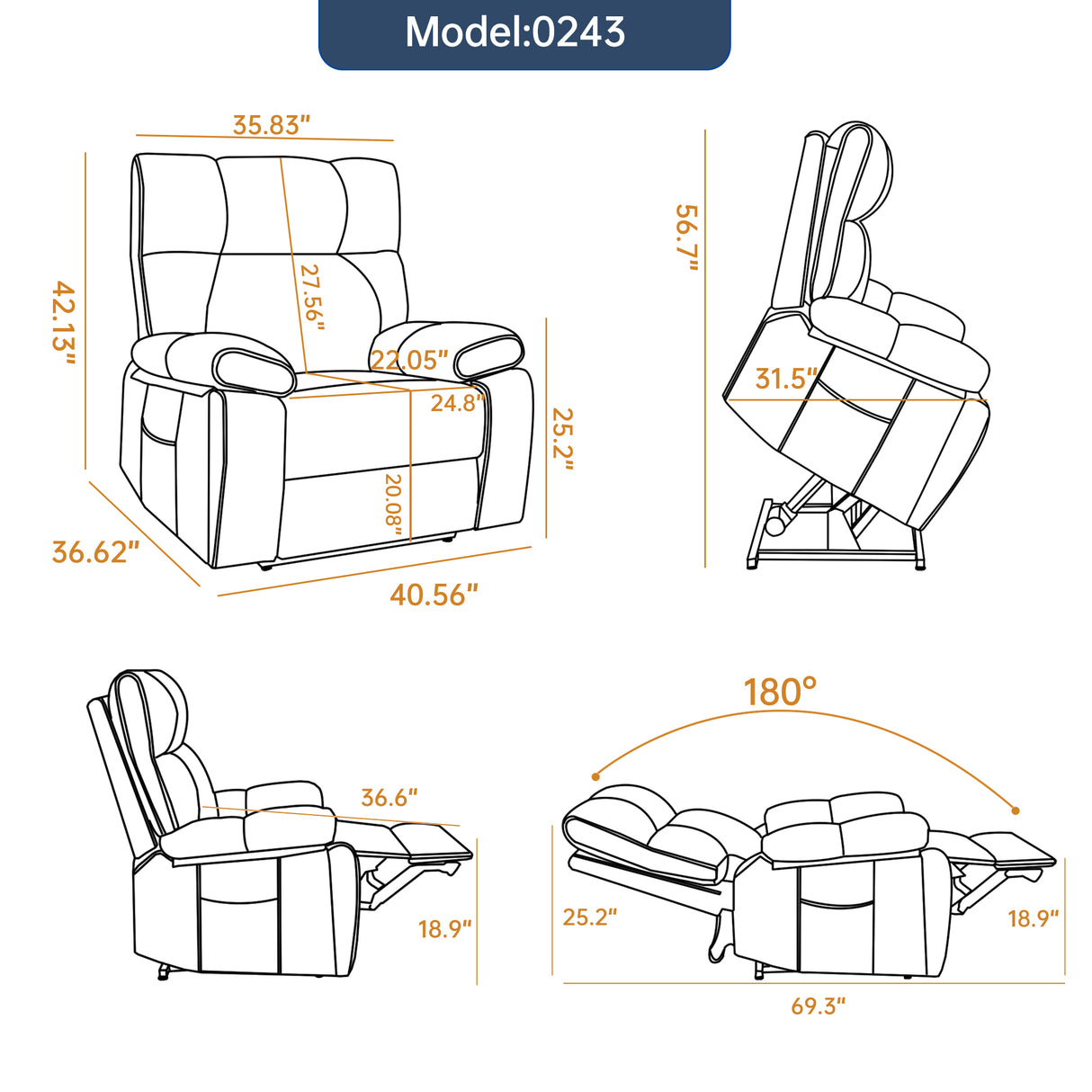 Black Leatheraire Heat Massage Recliner