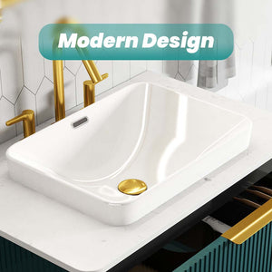 Integrated White Ceramic Basin, 18-Inch, Gloss Finish