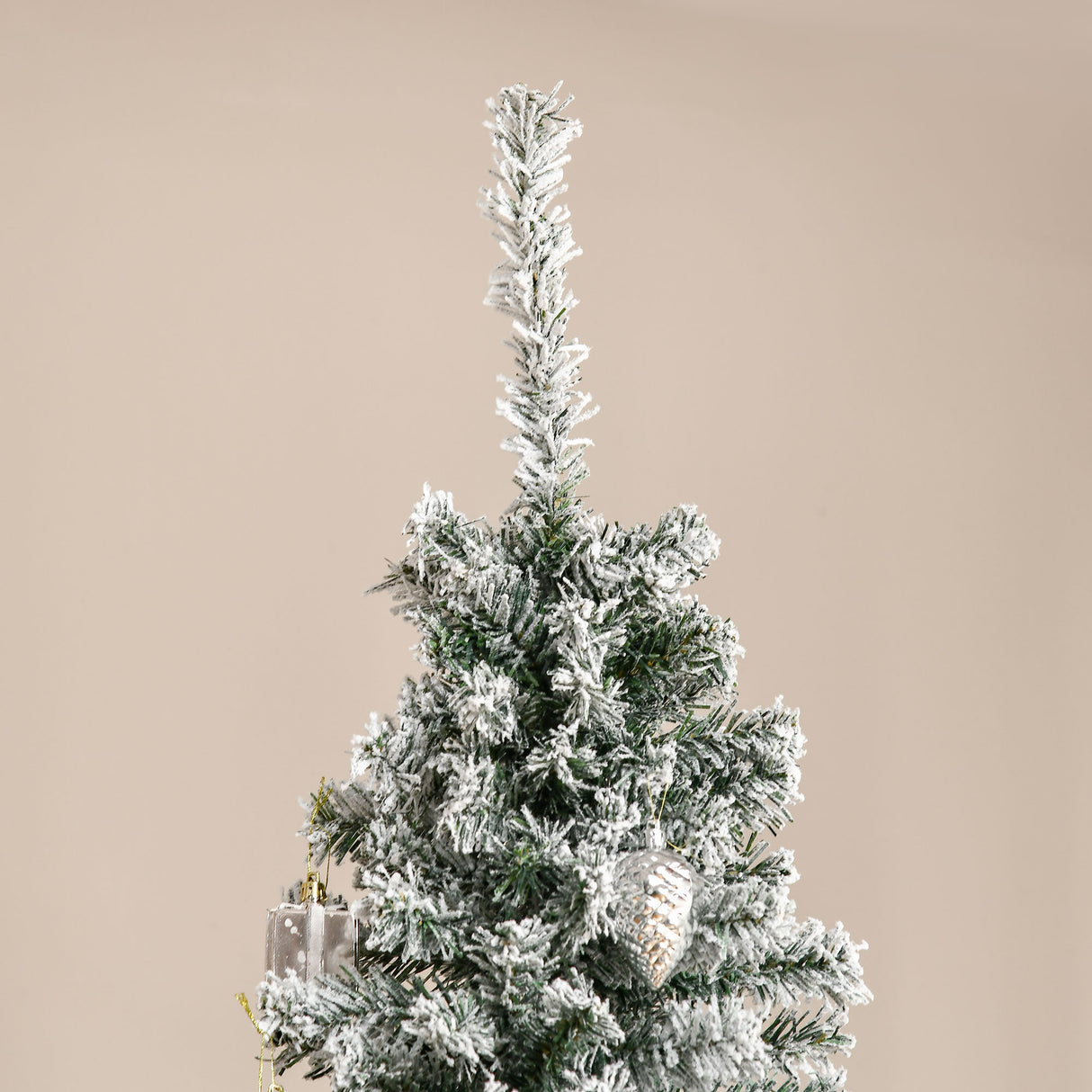 HOMCOM 7.5' Tall Unlit Snow-Flocked Slim Artificial Christmas Tree