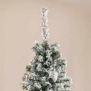 HOMCOM 7.5' Tall Unlit Snow-Flocked Slim Artificial Christmas Tree