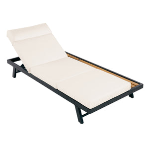 Black Iron and Teak Finish Outdoor Chaise Lounge Set