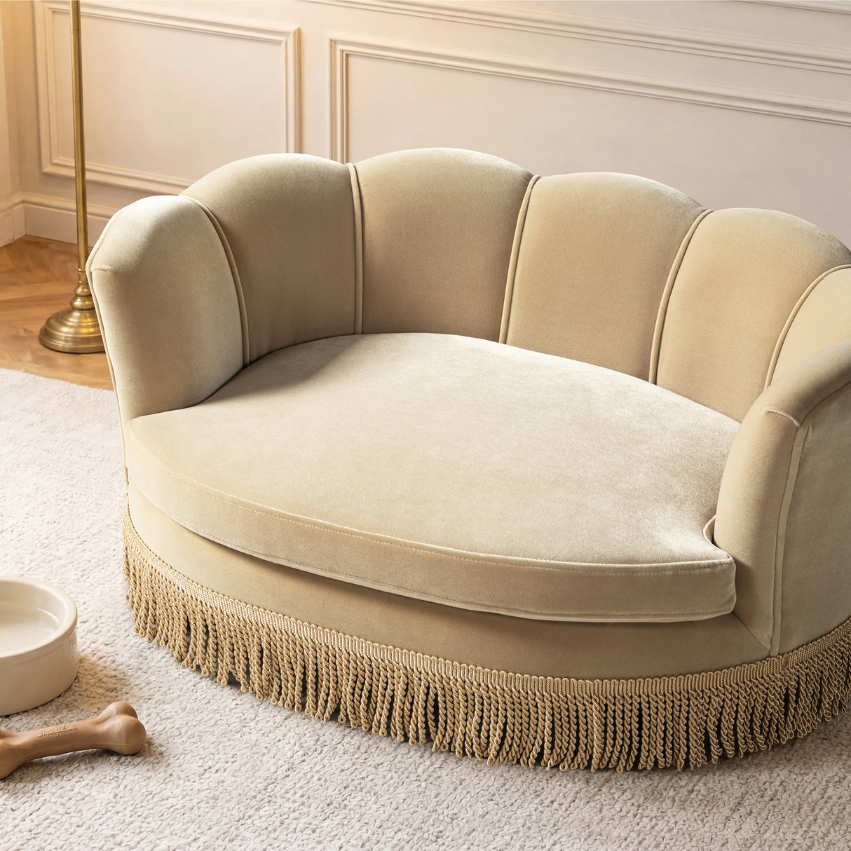 Clara 34.5" Scalloped Pet Sofa Bed, Medium, Fawn