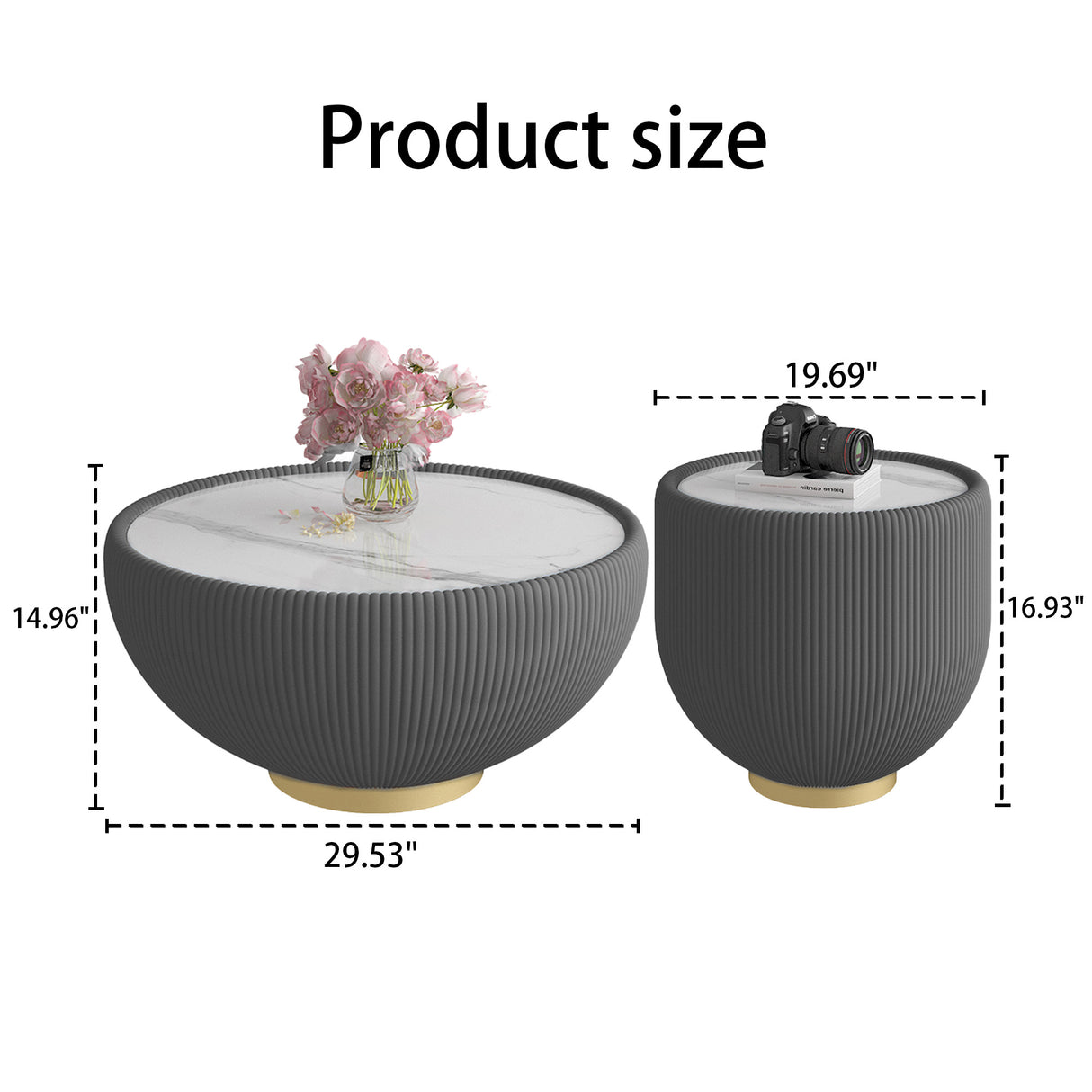 Modern Round Sintered Stone Pattern Tabletop Side Table