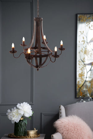 6 Light Metal Chandelier, Hanging Light Fixture With Adjustable Chain For Kitchen, Bulb Not Included - Black