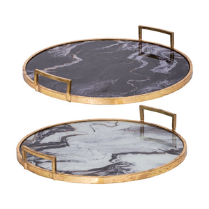 S/2 Round Decorative Tray with Abstract Marbled Design