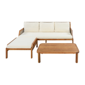 3 Piece Acacia Wood Patio Furniture Set with Coffee Table