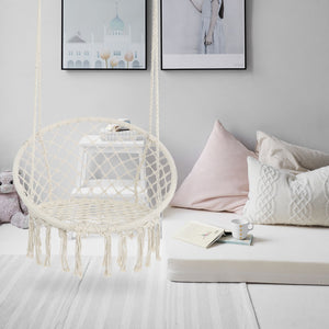 Macrame Hanging Hammock Chair, Rope Swing For Indoor And Outdoor Use