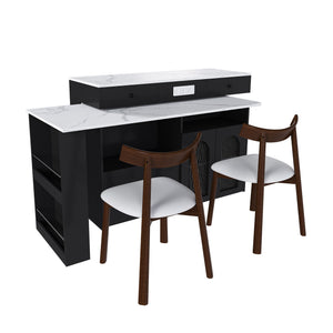 Retro Kitchen Island Set With Chairs, Extendable & Rotating Table, 4 Drawers & Door Cabinets