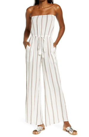 Elan White Stripe Swim Cover-Up Jumpsuit - XSmall