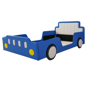 Twin Size Race Car-Shaped Platform Bed with Safety Rails - Red/Blue