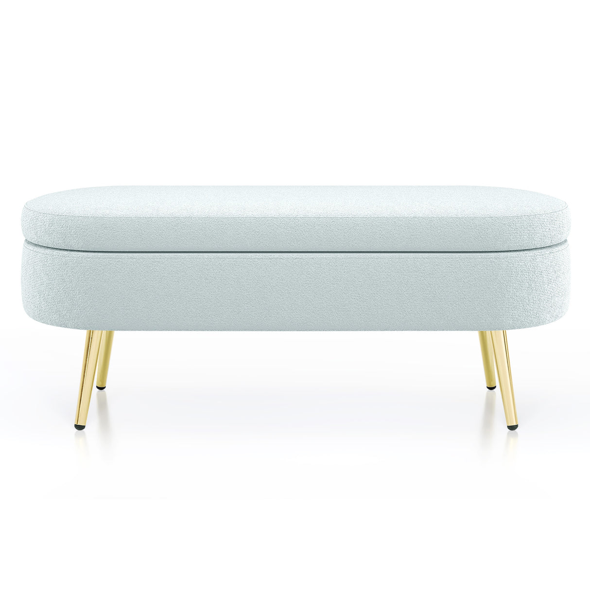 Ottoman Oval Storage Bench, Flannel with Metal Legs-Cyan