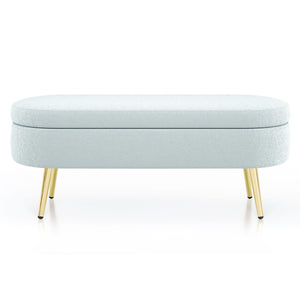 Ottoman Oval Storage Bench, Flannel with Metal Legs-Cyan