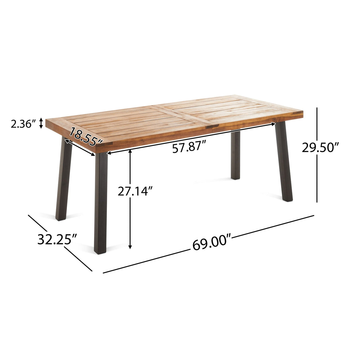 Della - Modern Industrial Dining Table With Acacia Wood Top - Teak - Best Buy Furniture